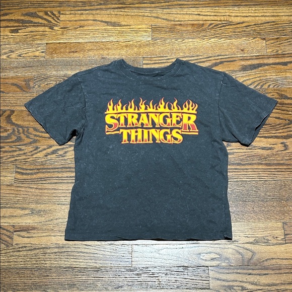 Stranger Things Black Tee with Fiery Logo - Picture 1 of 3